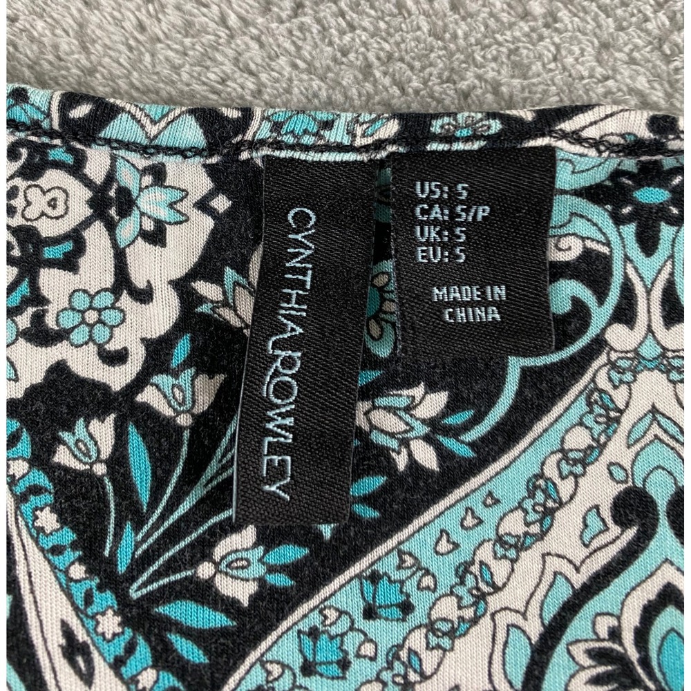 Cynthia Rowley Womens Blue Black Medallion Paisley Racerback Mini Dress Tunic S - Picture 3 of 9